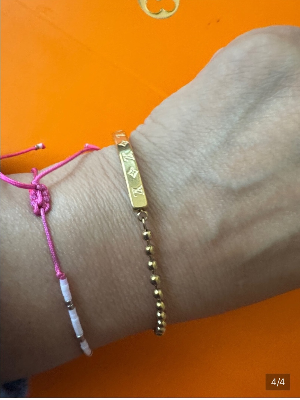 Gold Tone Designer Monogram Crescent Bracelet